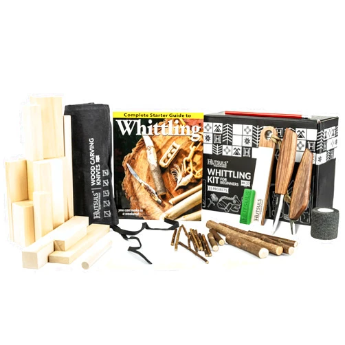 Hutsuls K.37 Wood Carving Kit for Beginners - Pre-Sized Basswood Carving Blocks & Sticks for 15 Projects, All-in-One Wood Whittling Kit for Beginners, Includes Wood Whittling Book for Beginners Kids