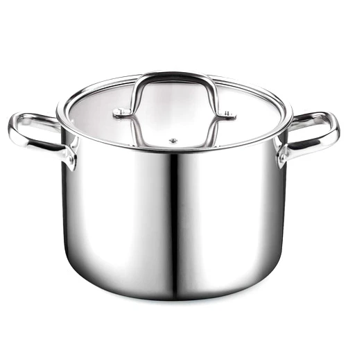 Cook N Home Stainless Steel Stockpot 8 Quart, Tri-Ply Clad Stock Pot with Glass Lid, Silver