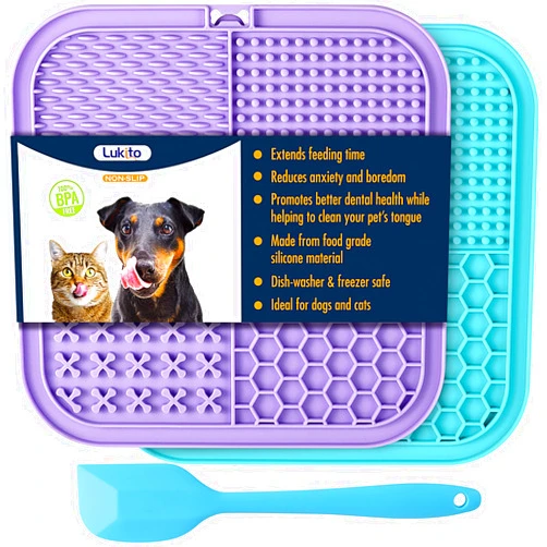 LUKITO Lick Mat for Dogs & Cats 2 Pack with Suction Cups, Dog Lick Mat for Anxiety Relief, Dog Toys to Keep Them Busy, Peanut Butter Licking Pad for Boredom Reducer, Perfect for Bathing Grooming