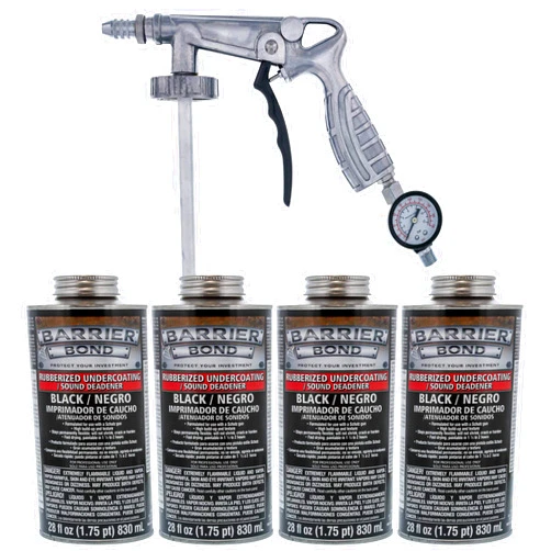 Custom Shop Barrier Bond Black Rubberized Undercoating Sound Deadener Kit with 4 Quart Cans & Spray Applicator Gun Included with Kit