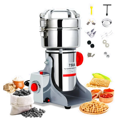 TUATNUT Electric Grain Grinder Mill 750g, High Speed 2600W Commercial Spice Grinder 304 Stainless Steel Pulverizer Grinding Machine for Kitchen Dry Spice Herbs Grains Coffee Rice Pepper (750g Swing Type)