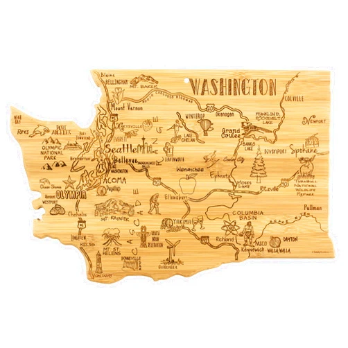 Totally Bamboo Destination Washington State Shaped Cutting Board, Charcuterie and Cheese Serving Board – Washington Gift for Home Décor or Everyday Kitchen Use