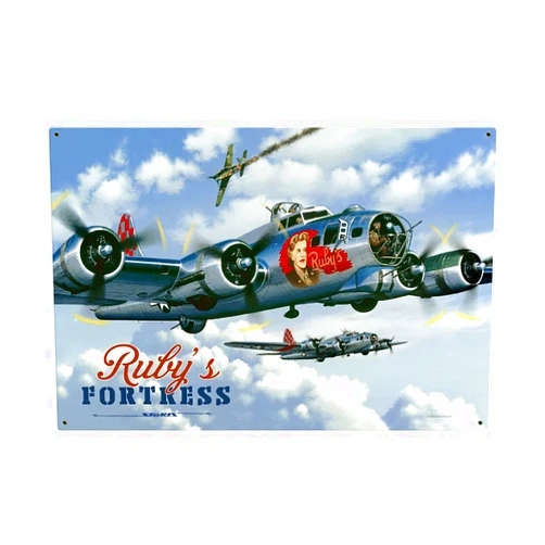 ILKSTI Rubys Fortress B-17 Bomber Plane WWII Tin Signs Vintage Decor for Bars,Diner,Cafes Pubs Garage Home Wall Art Poster Metal Plaques 11.8x7.9 Inch