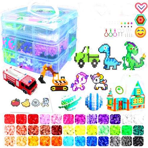 AJAZPER Fuse Beads Kit for Kids - 11000 Fuse Beads, 36 Colors 5mm Beads Craft Set with Storage Box, Pegboards, Ironing Paper and Accessories, Arts and Crafts Set Toys Gifts for Girls & Boys Birthday Christmas