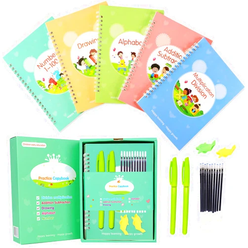 Plotuse Reusable Handwriting Practice Kit - Magic Copybooks for Kids - Large Size Writing Practice Books - Magic Ink, Groove Workbooks for Preschool for Kids Age 3-5 Green Bag (largeX)