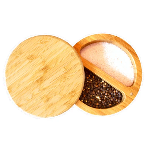 Totally Bamboo Salt Keeper Duet Salt and Pepper Bowl, Salt Cellar and Storage Box with Two Compartments, Magnetic Swivel Lid