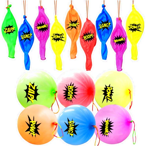 MAXDUCK 30Pack Hero Punch Balloons for Kids, Party Game Favor Supplies Decorations, Assorted Color Comic Hero Design Punch Balloons for School Classroom Game, Kids Hand Out