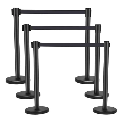 Goplus 6Pcs Stanchions, Crowd Control Barriers with 6.5' Retractable Belt, Stainless Steel Stanchion Posts Queue Line Pole, 35