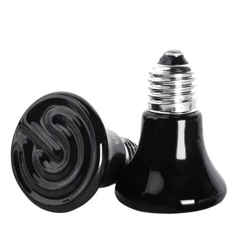 KIMROO 50W Mini Reptile Heat Lamp Bulb(2 Pack) E26/E27 Base,AC110V,Pet Infrared Ceramic Heat Emitter, or Reptile Like Lizard,Tortoise,Brooder Coop, Aquarium,Snake,No Light,Black (50W)