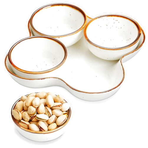 ONEMORE Chip and Dip Serving Set, 8.5 inch Speckled Ceramic Divided Serving Platter Small Appetizer Tray with 4 Removable Dishes for Nuts, Candy, Snacks, Veggies, Rustic Serving Bowls for Entertaining