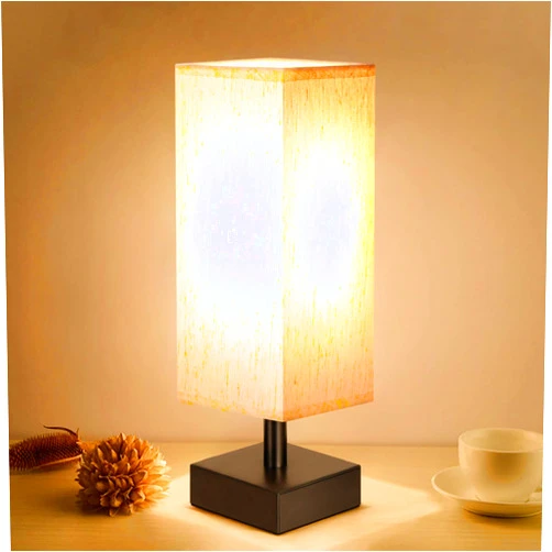 Aooshine Small Table Lamp for Bedroom - Bedside Lamps for Nightstand, Minimalist Night Stand Light Lamp with Square Fabric Shade, Desk Reading Lamp for Kids Room Living Room Office Dorm