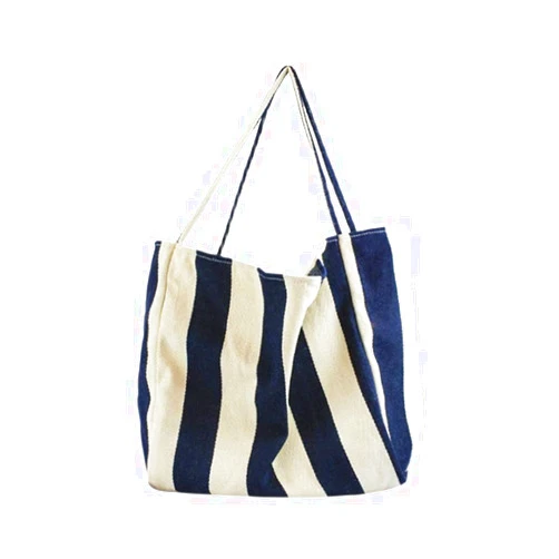 MASHUANG XL Striped Canvas Bag for Beach Travel, Women's Extra Large Shoulder Bags Shopping Handbag Girls Fashion 2021 Design (Color : Marine Blue-a, Size : 55x35cm)