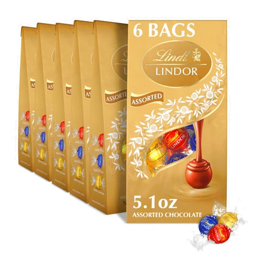 Lindt LINDOR Assorted Chocolate Truffles, Chocolate Candy with Smooth, Melting Truffle Center, Great for Gift Giving, 5.1 oz. Bag (6 Pack)