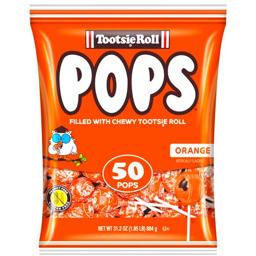 Tootsie Roll Tootsie Pops Single Flavor Bag - Orange Flavored Lollipops with Chocolatey Center - Individually Wrapped Hard Candy - Orange Candy - Peanut Free, Gluten Free, 50 Count (Pack of 1)