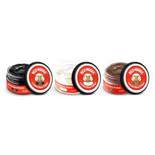 RED MOOSE Premium Boot and Shoe Cream Polish - 3 Pack Black - Brown- Neutral - Made in the USA