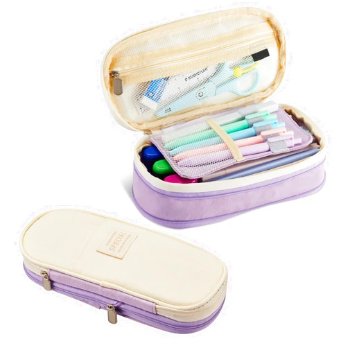 Sonuimy Large Capacity Pencil Case Pouch with Zipper, Portable Aesthetic Cute Big Capacity Pencil Cases Pen Office Travel Stationery Makeup Bag, Desk Organizer for College Adults Women Men-Purple