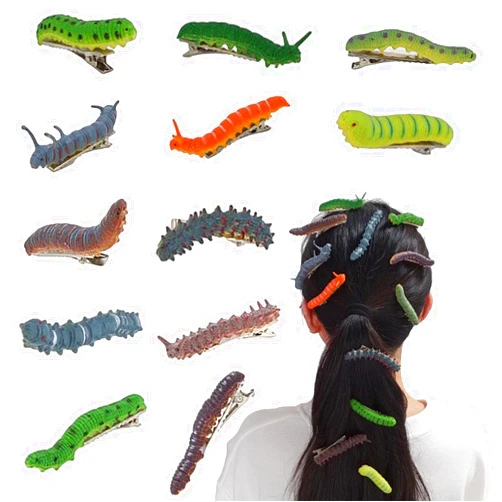JINBUYAO 12pcs Funny Caterpillar Hair Decorations, Halloween Bug Hair Clips, Unique Ladybug Hair Accessories, Creepy Crawler Earthworm Duckbill Clips