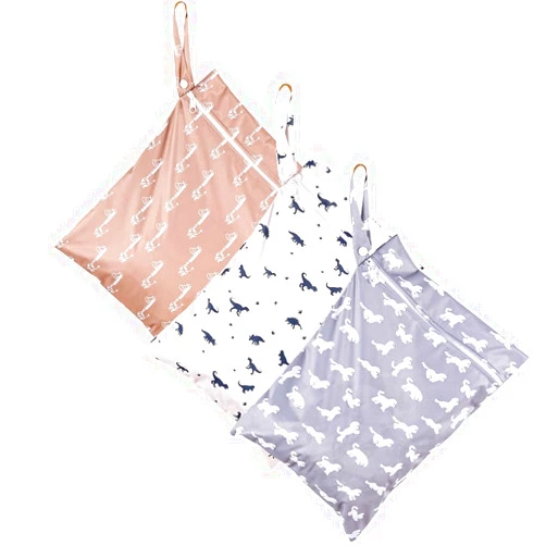 KKTAPOS 3pcs/set Wet Dry Bags for Baby Cloth Diapers - Waterproof Reusable Washable Travel Bags, Gym Bag, Pool, Daycare Soiled Baby Items Yoga Gym Bag for Swimsuits & Wet Clothes (Animal)