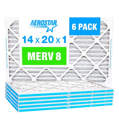 Aerostar 14x20x1 MERV 8 Pleated Air Filter, AC Furnace Air Filter, 6 Pack (Actual Size: 13 3/4