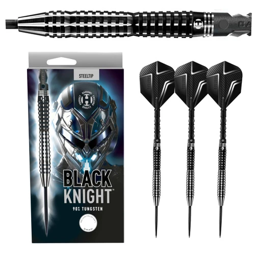 Harrows Black Knight Darts, 90% Tungsten Steel Tip Darts Set, includes Carbon ST Shafts & Prime Black Knight Flights, Available in Sizes 21g, 22g, 23g, 24g, 25g and 26g