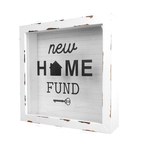 FONHERILI Honeymoon Fund Box Piggy Bank Shadow Box for Wedding Reception Party Bridal Shower Children Gift (White, New Home Fund)