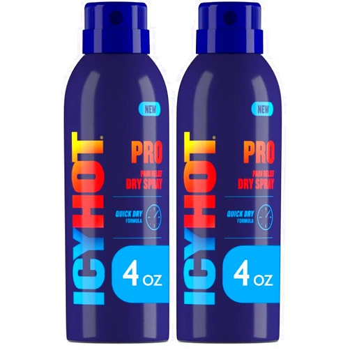 Icy Hot PRO Pain Relief Dry Spray 4-oz. Bottle, Quick Drying Formula with Menthol & Camphor (Pack of 2)