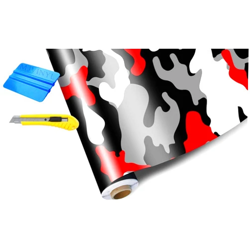 MJVINYL Camo Camouflage Vinyl Film Wrap Decal Air Bubble Free RED Black White Gray + Free Tool Kit (12