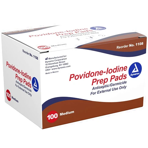 Dynarex Povidone-Iodine Prep Pads - Pack of 100 Pads