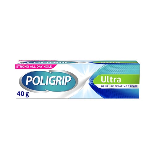 Poligrip Denture Adhesive Cream, False Teeth and Partials Fixative, Ultra, 40 g