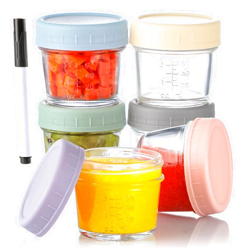 VITEVER 6 Pack Glass Baby Food Storage Containers - 4 oz Baby Food Storage Jars With Lids, Baby Food Maker, Microwave, Dishwasher & Freezer Safe