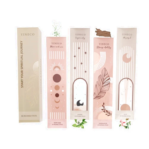 YINECO Incense Sticks Gift Set Variety Pack-80 Insence Sticks,Set of 4 Insenses,White Sage，Sandalwood，Rose Geranium,Jasmine Incense Sticks- Farmhouse Gift Set to Unwind (Hopeful-80pcs)