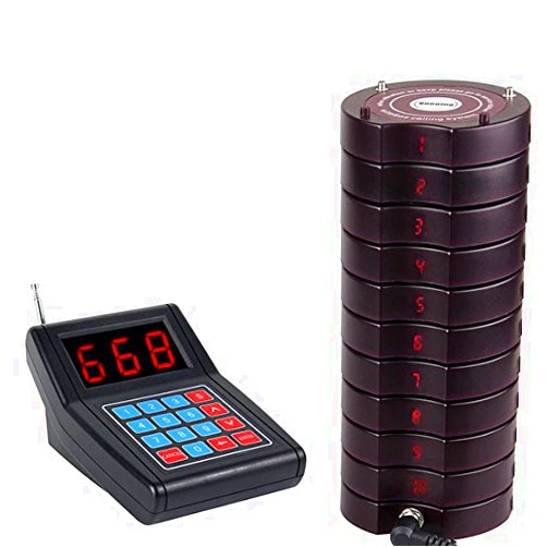 SHIHUI 10 Coaster New Black Pagers+1 Keypad Transmitter Pager Restaurant Wireless Calling System Waiter Wireless Guest Paging System