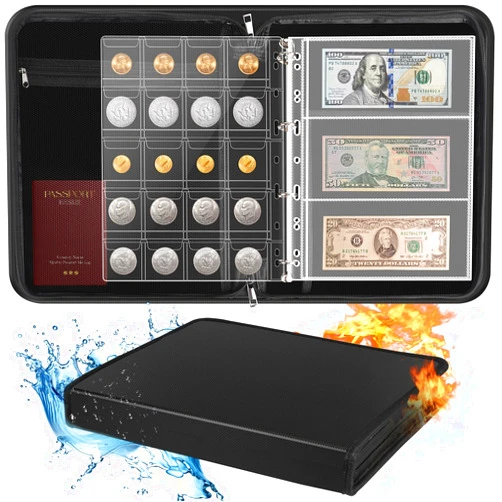 KTRIO Coin Collection Book Holder for Collectors, 300 Pockets Fireproof Waterproof Coins Collecting Album & 60 Sleeves Money Binder Display Storage Case for Quarter Currency Collection Supplies, Black