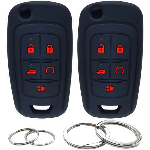 GFDesign 2 Pcs Silicone 5 Buttons Key Fob Cover Remote Case Keyless Protector Compatible with Chevrolet Chevy Malibu Camaro Cruze Limited Equinox Impala Limited Sonic Malibu Limited OHT01060512