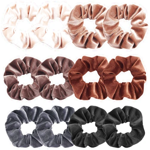 IVARYSS Scrunchies for Women, 12 Pcs Neutral Velvet Scrunchies for Hair, Classic Elastic Thick Scrunchy Hair Bands Ties, Soft Ropes Ponytail Holder Hair Accessories