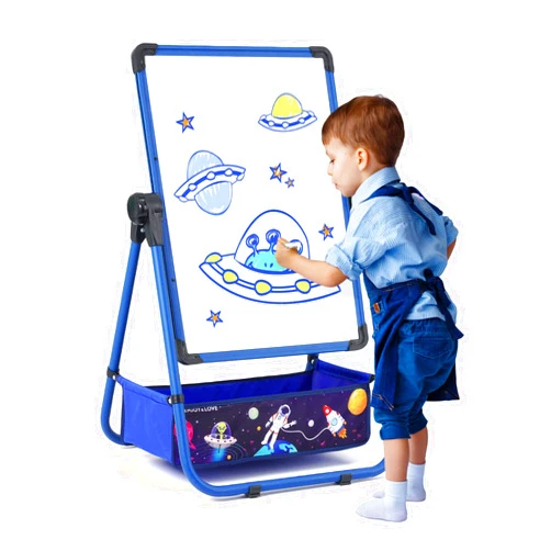 Aelbsty Kids Art Easel with 29.5inch-44inch Height Adjustable Whiteboard&Chalkboard Double Sided Easel 360°Rotating Standing Art Easel for Kids Blue