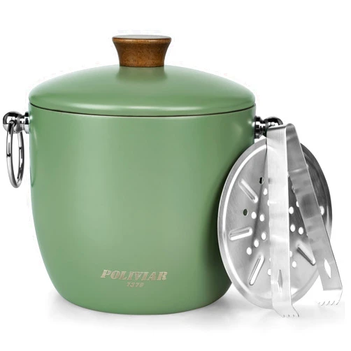 POLIVIAR 7379 POLIVIAR Ice Bucket, 2.5L Double Wall Ice Bucket with Lid, Stainless Steel Ice Bucket with Tong & Strainer, Ice Bucket for Cocktail Bar, Home & Parties, JX2023-IBG