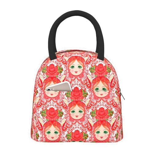 Duduho Traditional Russian Nesting Doll With Flowers Lunch Bag Large Tote Bag Reusable Lunch Box Container For Women Men Office Work Picnic, 10l