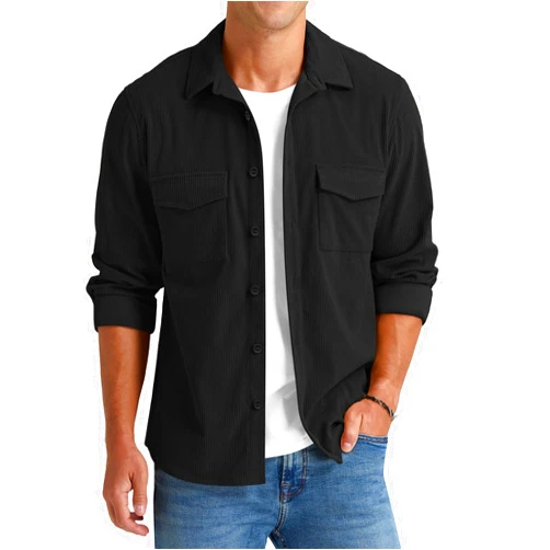 NITAGUT Mens Corduroy Shirt Long Sleeve Button Down Work Shirt Jacket with Chest Flap Pocket