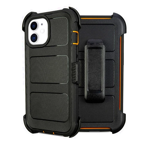 Saiboro for Defender Phone Case iPhone 12 Case with Belt Clip, for Shockproof iPhone 12 Case Heavy Duty Rugged, 2 Layers of Sturdy for iPhone 12 Cases, Military-Grade Cover for iPhone 12 Case Black & Orange