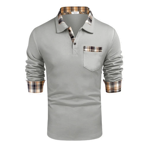 COOFANDY Men's Casual Polo Shirt Long Sleeve Classic Plaid Button Tees with Pockets