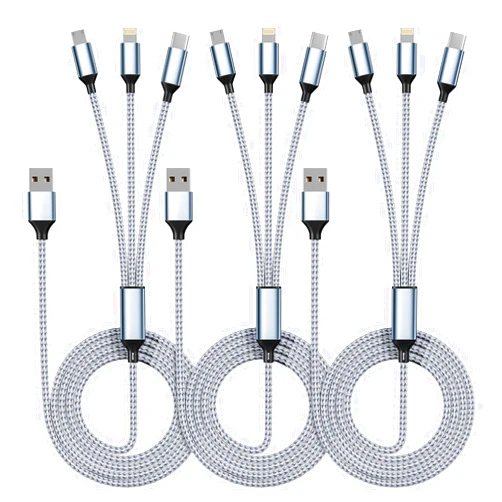 IDISON Multi Charging Cable(3Pack 4FT), 3 in 1 Charging Cable Nylon Braided Multiple USB Cable Universal Charging Cord with Type-C, Micro USB and IP Port for Cell Phones and More