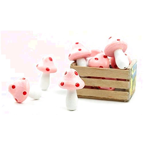 Meyer Imports Mini Wooden Mushroom Decoration (Pack of 6) - Miniature Mushrooms for Fairy Garden Art/Crafts/Dollhouse/Figurines Decor - Pink