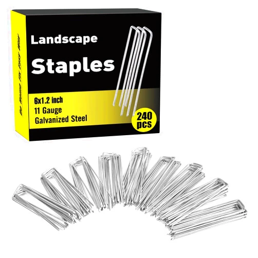 HongWay 240 Pack 6 Inch Landscape Staples, Garden Staples Galvanized Landscaping Fabric SOD Pins Heavy Duty 11 Gauge Yard Ground Stakes for Gardening Plant Cover, Turf, Lawn, Fence, Tent