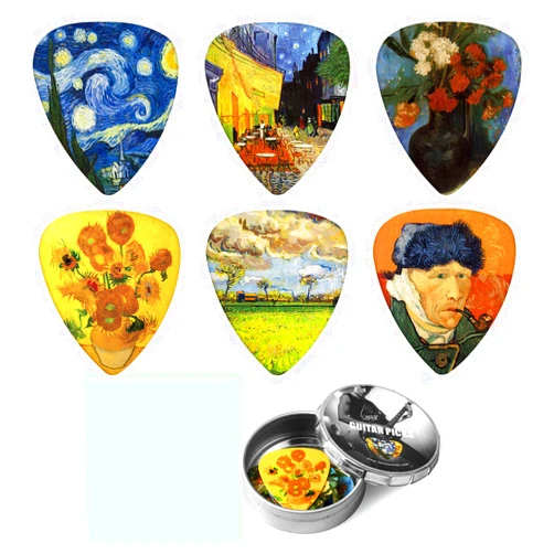 Dulphee Guitar Picks 12 Pack Vincent Van Gogh Picks .71mm Medium with Thin Box - Special Guitar Plectrums Gift Set for Guitarist