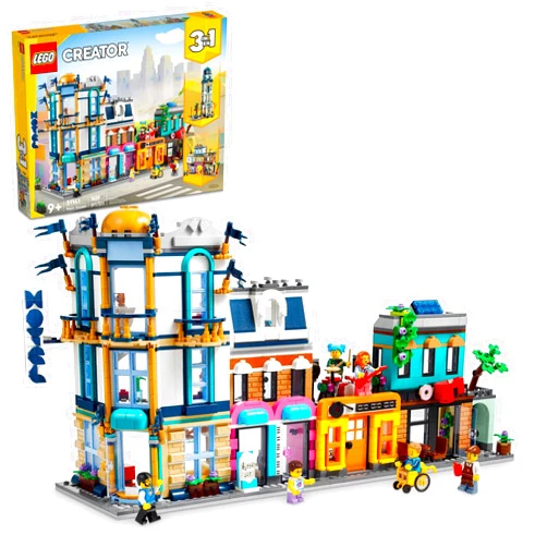 LEGO Creator Main Street 31141 Building Toy Set, 3 in 1 Features a Toy City Art Deco Building, Market Street Hotel, Café Music Store and 6 Minifigures, Endless Play Possibilities for Boys and Girls