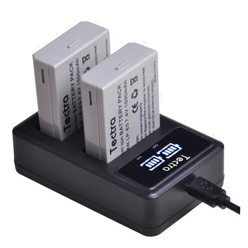 Tectra 2-Pack LP-E5 Battery and LED USB Dual Charger Compatible with Canon EOS Rebel XS, Rebel T1i, Rebel XSi, 1000D, 500D, 450D, Kiss X3, Kiss X2, Kiss F