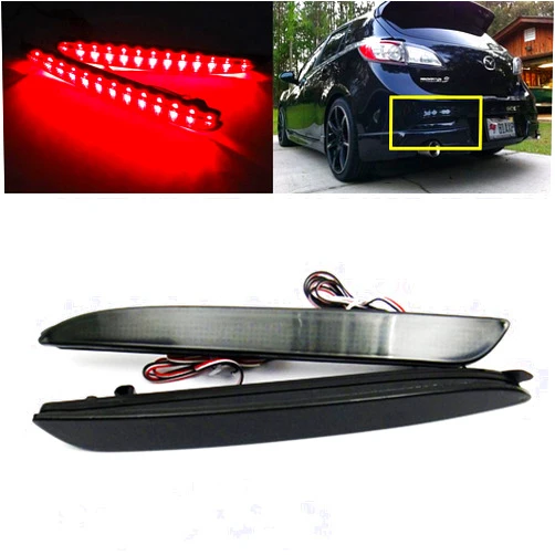 SSHLIGHT 2x Black Smoked Lens LED Bumper Reflector Tail Brake Light Compatible with 2010 2011 2012 2013 Mazda3 MAZDASPEED3 JDM Mazda3 / Axela Sport/Sedan/Mazdaspeed BL5FW BLEAW BLEFW