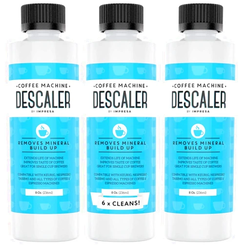 IMPRESA 3 Pack / 6 Uses Coffee Machine Descaler for Keurig and Virtually All Single Use Coffee and Espresso Machines - Made in the USA