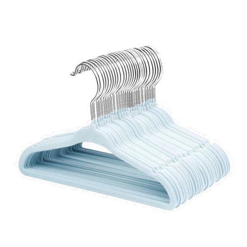 ManGotree Velvet Baby Clothes Hangers, Baby Toddler Kids Hangers with Swivel Hook, Notched Shoulder Design for Kids and Children Clothes (30 Pack, Blue)